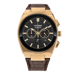 Men's Citizen Axiom Watch in Rose-Tone Stainess Steel with Brown Leather Strap (Model: CA4583-01E)