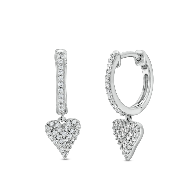 Main Image 1 of 1/6 CT. T.W. Heart-Shaped Multi-Diamond Drop Earrings in Sterling Silver
