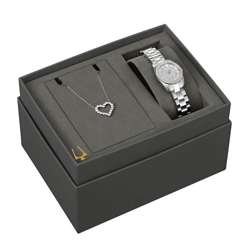 Main Image 1 of Ladies’ Exclusive Bulova Crystal Collection Watch and Heart Necklace Box Set (Model: 96X165)