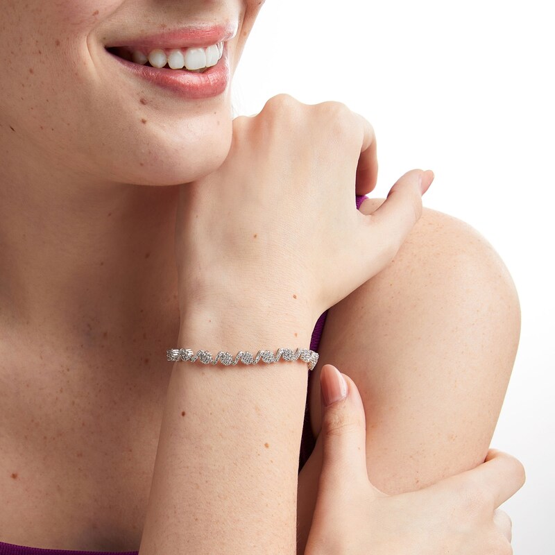 Main Image 2 of 3-1/2 CT. T.W. Multi-Diamond Swirl Ribbon Alternating Bracelet in 10K White Gold