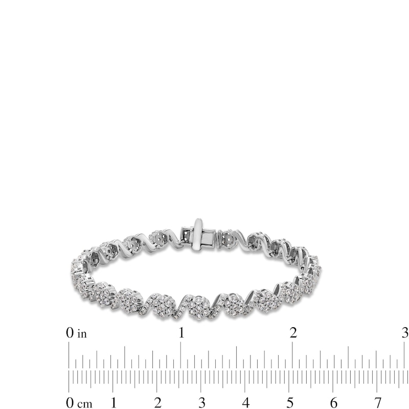 Main Image 4 of 3-1/2 CT. T.W. Multi-Diamond Swirl Ribbon Alternating Bracelet in 10K White Gold