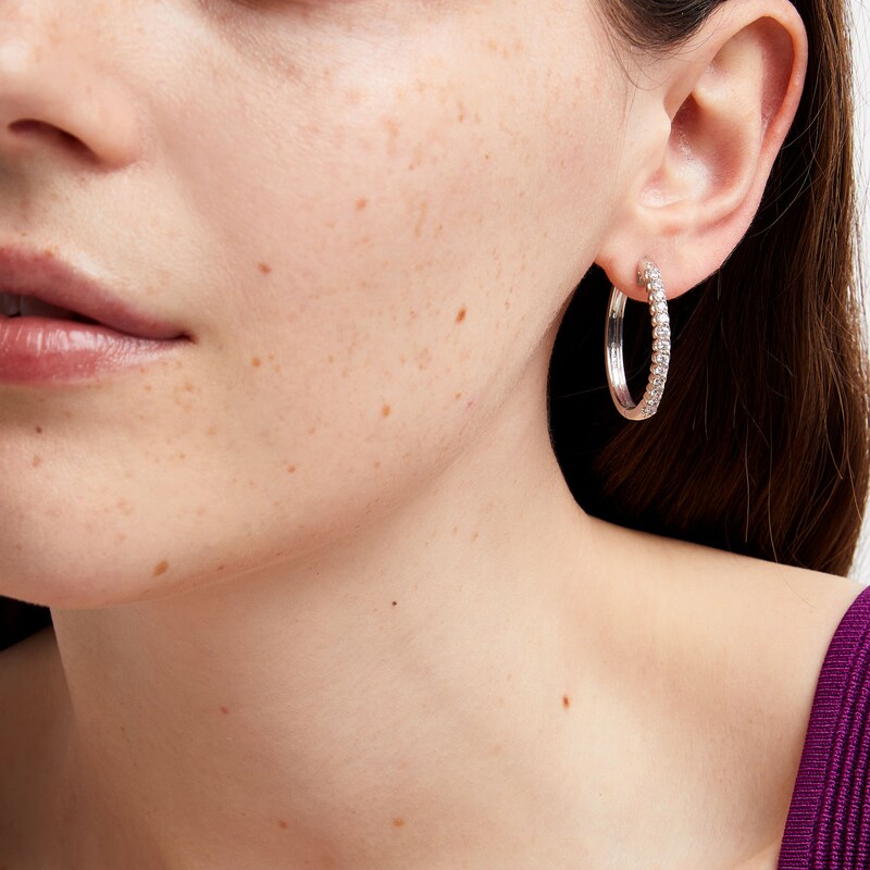 Main Image 2 of 1 CT. T.W. Diamond Oval Hoop Earrings in 10K White Gold