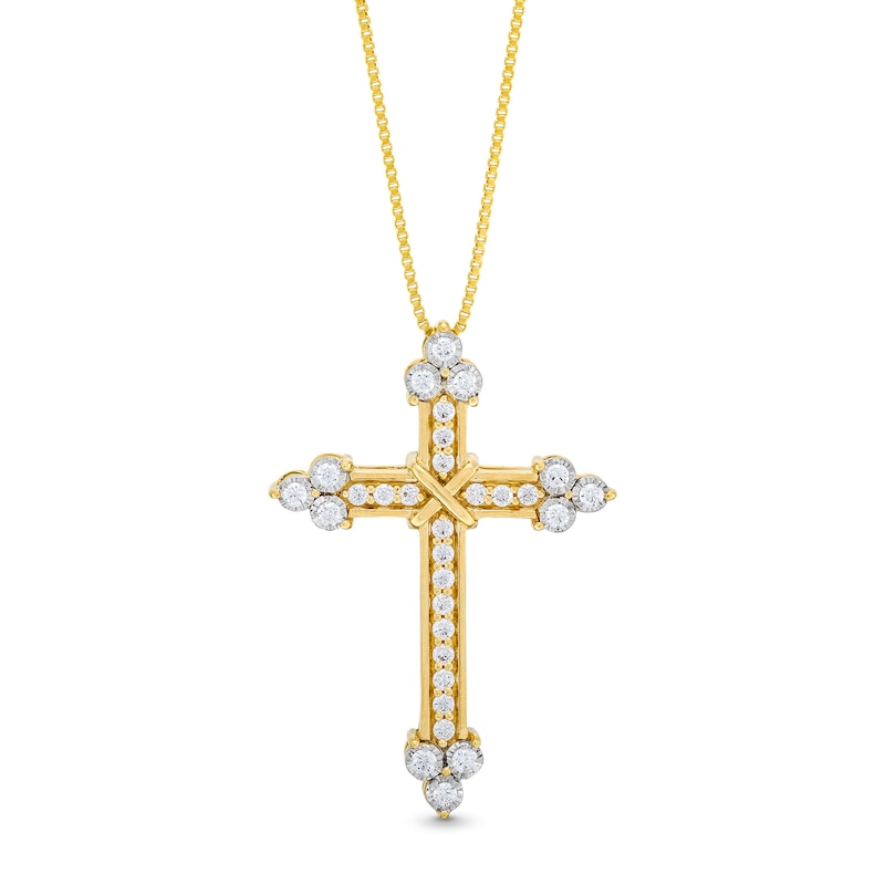 Main Image 1 of 3/8 CT. T.W. Diamond "X" Trio Pointed Cross Pendant in 10K Gold