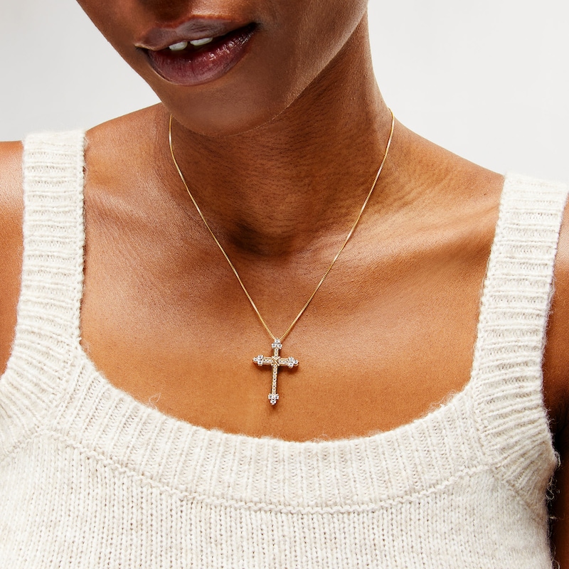 Main Image 2 of 3/8 CT. T.W. Diamond "X" Trio Pointed Cross Pendant in 10K Gold