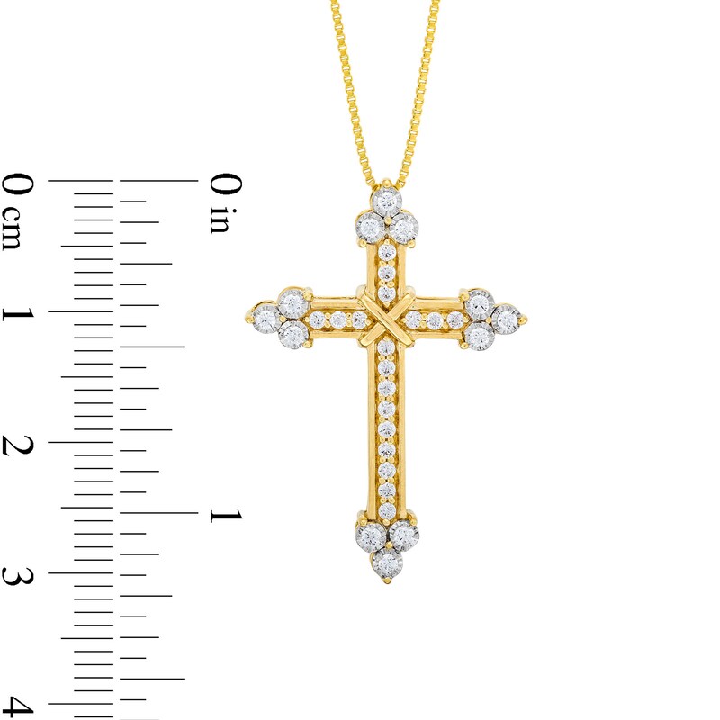 Main Image 3 of 3/8 CT. T.W. Diamond "X" Trio Pointed Cross Pendant in 10K Gold
