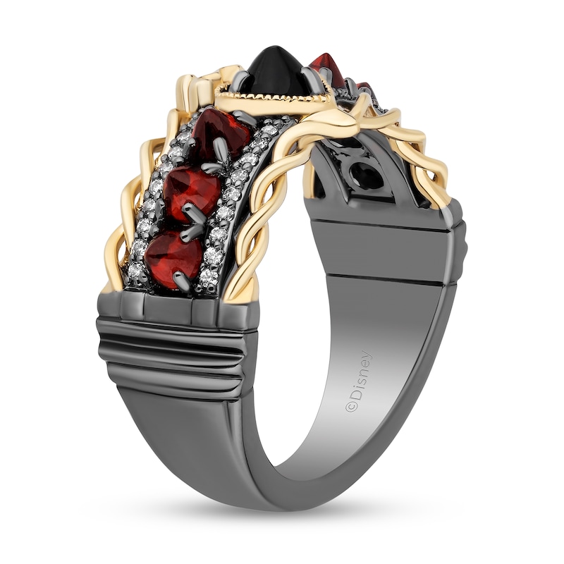 Enchanted Disney Villains Evil Queen 1/10 CT. T.W. Diamond, Onyx and Garnet Ring in Sterling Silver and 10K Gold - Size 7