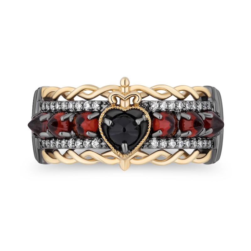 Main Image 4 of Enchanted Disney Villains Evil Queen 1/10 CT. T.W. Diamond, Onyx and Garnet Ring in Sterling Silver and 10K Gold - Size 7