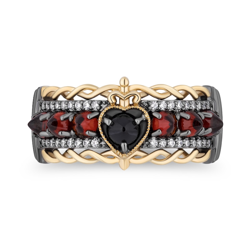 Enchanted Disney Villains Evil Queen 1/10 CT. T.W. Diamond, Onyx and Garnet Ring in Sterling Silver and 10K Gold - Size 7