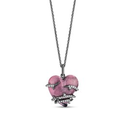 Enchanted Disney Villains Maleficent 1/8 CT. T.W. Diamond and Heart-Shaped Rhodonite Pendant in Sterling Silver