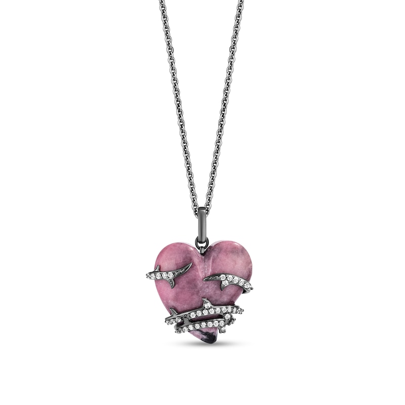 Enchanted Disney Villains Maleficent 1/8 CT. T.W. Diamond and Heart-Shaped Rhodonite Pendant in Sterling Silver