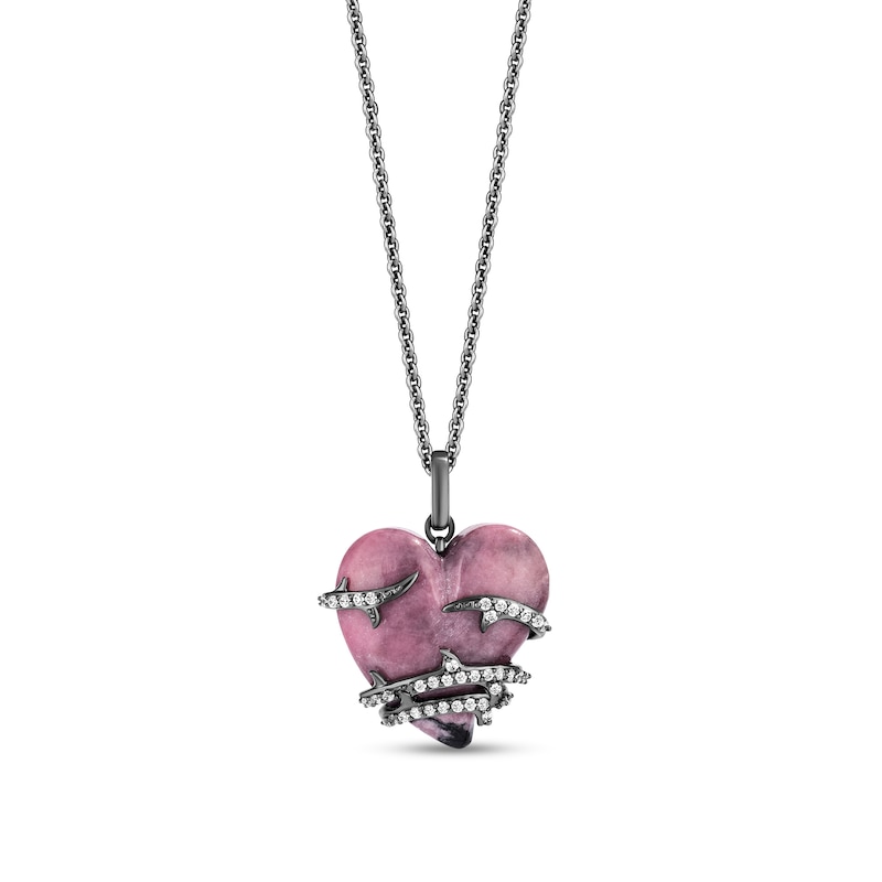 Main Image 1 of Enchanted Disney Villains Maleficent 1/8 CT. T.W. Diamond and Heart-Shaped Rhodonite Pendant in Sterling Silver