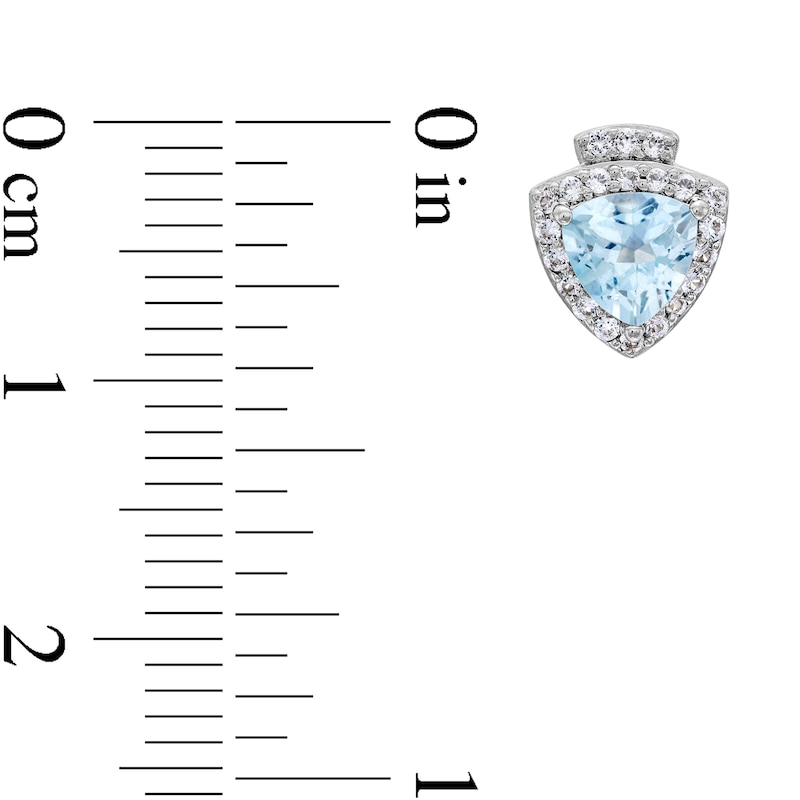 Main Image 3 of Trillion-Cut Aquamarine and White Lab-Created Sapphire Stud Earrings in Sterling Silver