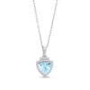 Thumbnail Image 1 of Trillion-Cut Aquamarine and White Lab-Created Sapphire Pendant in Sterling Silver – 18”