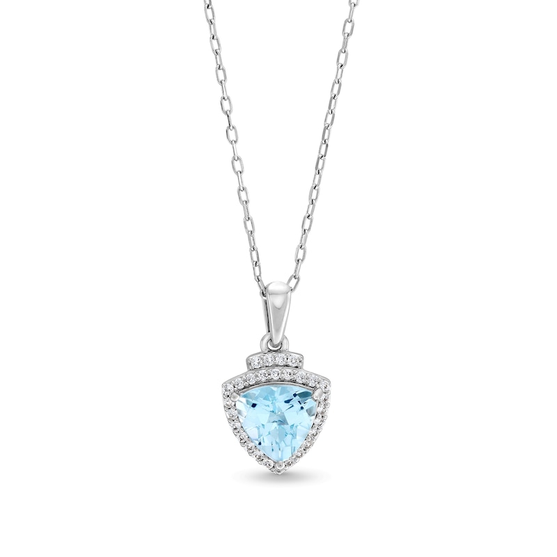 Main Image 1 of Trillion-Cut Aquamarine and White Lab-Created Sapphire Pendant in Sterling Silver – 18”