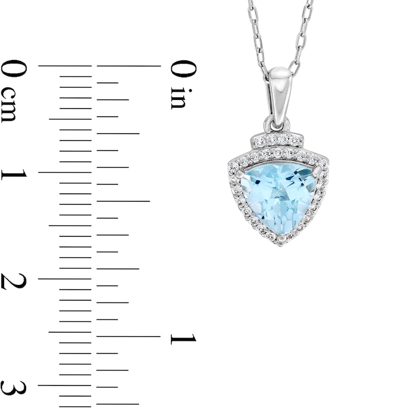 Main Image 4 of Trillion-Cut Aquamarine and White Lab-Created Sapphire Pendant in Sterling Silver – 18”