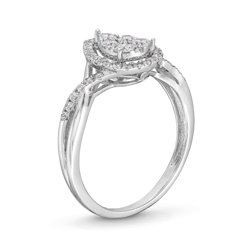 Main Image 2 of 1/2 CT. T.W. Pear-Shaped Multi-Diamond Frame Twist Shank Engagement Ring in 10K White Gold