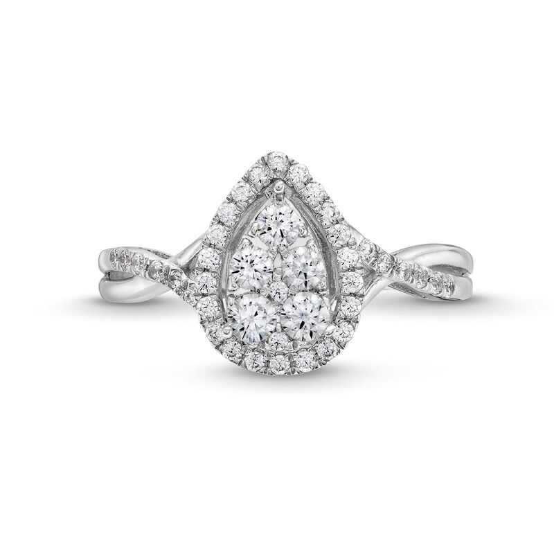 Main Image 3 of 1/2 CT. T.W. Pear-Shaped Multi-Diamond Frame Twist Shank Engagement Ring in 10K White Gold