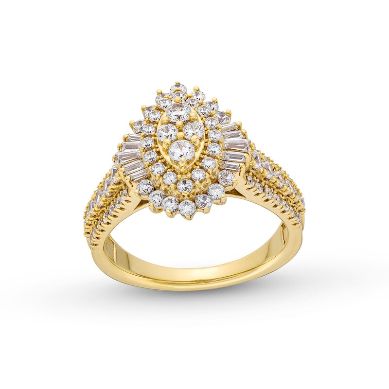 Main Image 1 of 1-1/4 CT. T.W. Marquise-Shaped Multi-Diamond Double Shadow Frame Triple Row Engagement Ring in 10K Gold