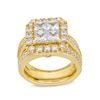 Thumbnail Image 1 of 3 CT. T.W. Quad Princess-Cut Diamond Cushion Frame Vintage-Style Bridal Set in 14K Gold
