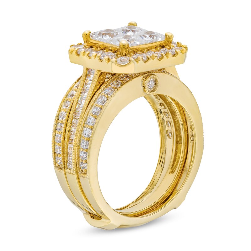 Main Image 2 of 3 CT. T.W. Quad Princess-Cut Diamond Cushion Frame Vintage-Style Bridal Set in 14K Gold