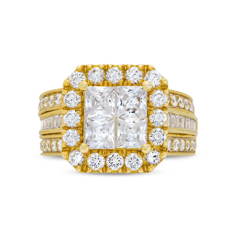 Main Image 3 of 3 CT. T.W. Quad Princess-Cut Diamond Cushion Frame Vintage-Style Bridal Set in 14K Gold