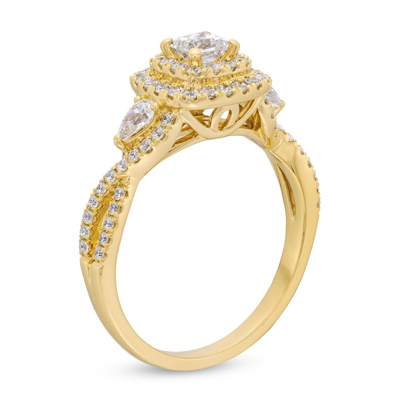 Main Image 3 of 1 CT. T.W. Princess-Cut Diamond Double Cushion Frame Twist Shank Engagement Ring in 14K Gold