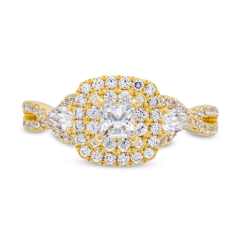 Main Image 4 of 1 CT. T.W. Princess-Cut Diamond Double Cushion Frame Twist Shank Engagement Ring in 14K Gold