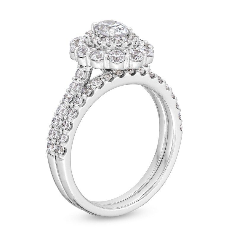 Main Image 3 of 1-3/4 CT. T.W. Oval Diamond Double Frame Bridal Set in 14K White Gold