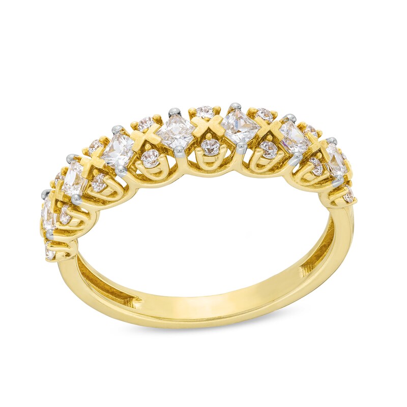 Main Image 1 of 1/2 CT. T.W. Princess-Cut and Round Diamond "X" Anniversary Band in 10K Gold