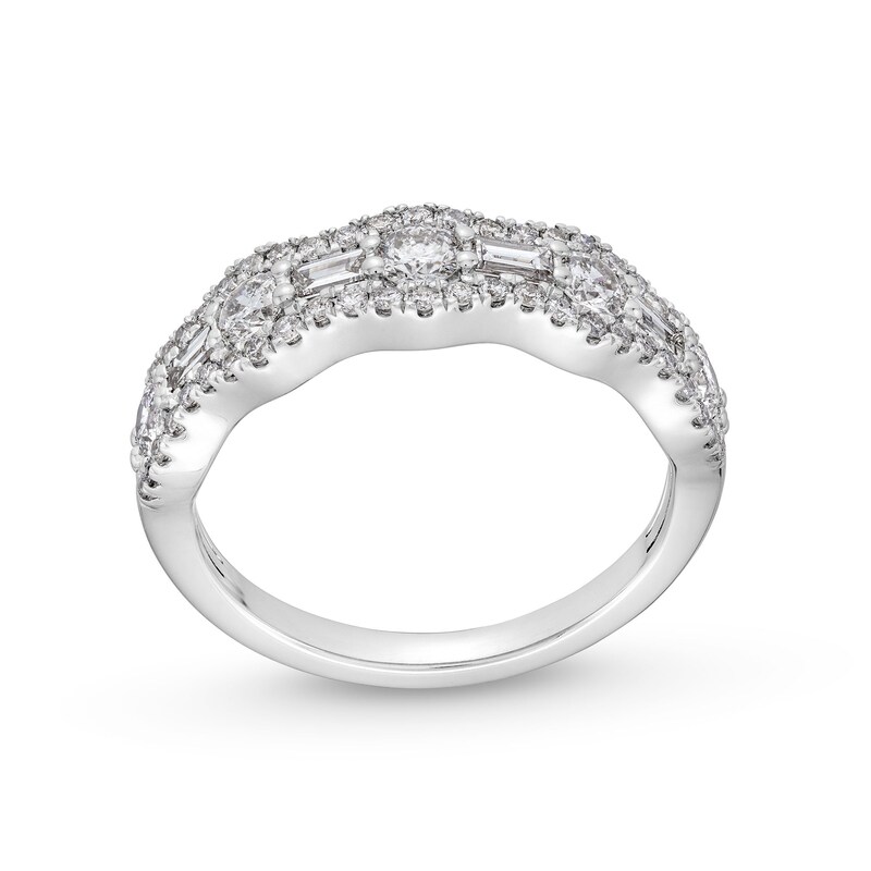 Main Image 1 of 1 CT. T.W. Baguette-Cut and Round Diamond Scallop Border Anniversary Band in 14K White Gold