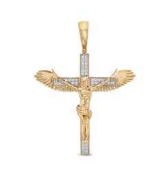 1/4 CT. T.W. Diamond Crucifix with Wings Necklace Charm in 10K Gold