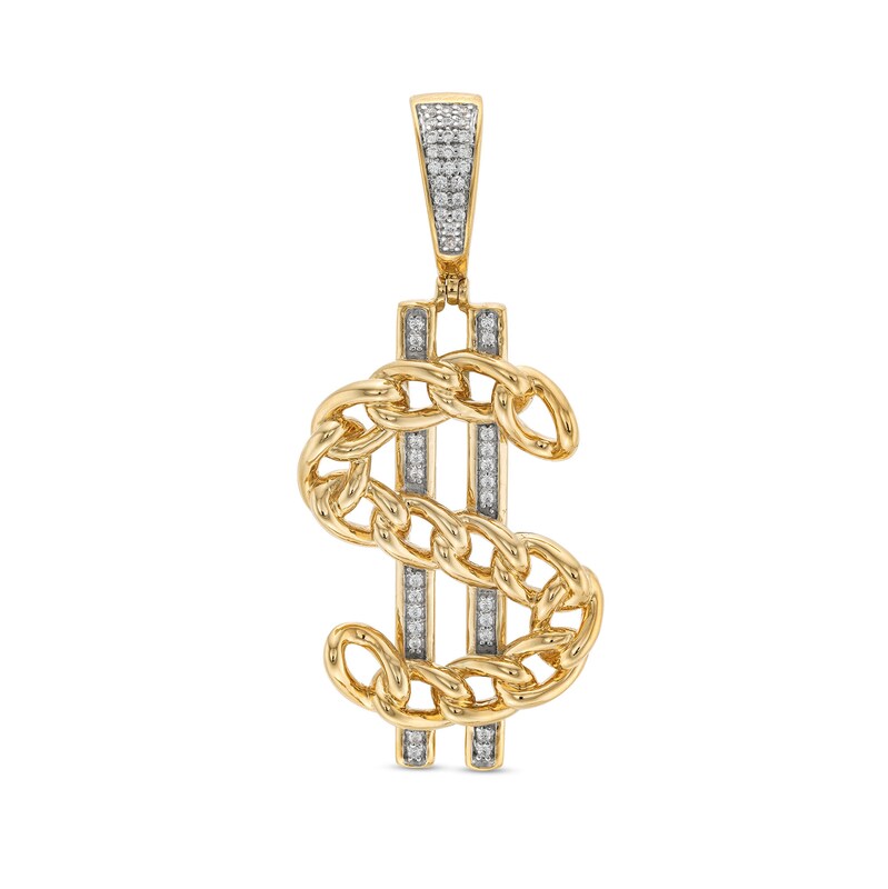 Main Image 1 of 1/6 CT. T.W. Diamond Curb Chain Dollar Sign Necklace Charm in 10K Gold