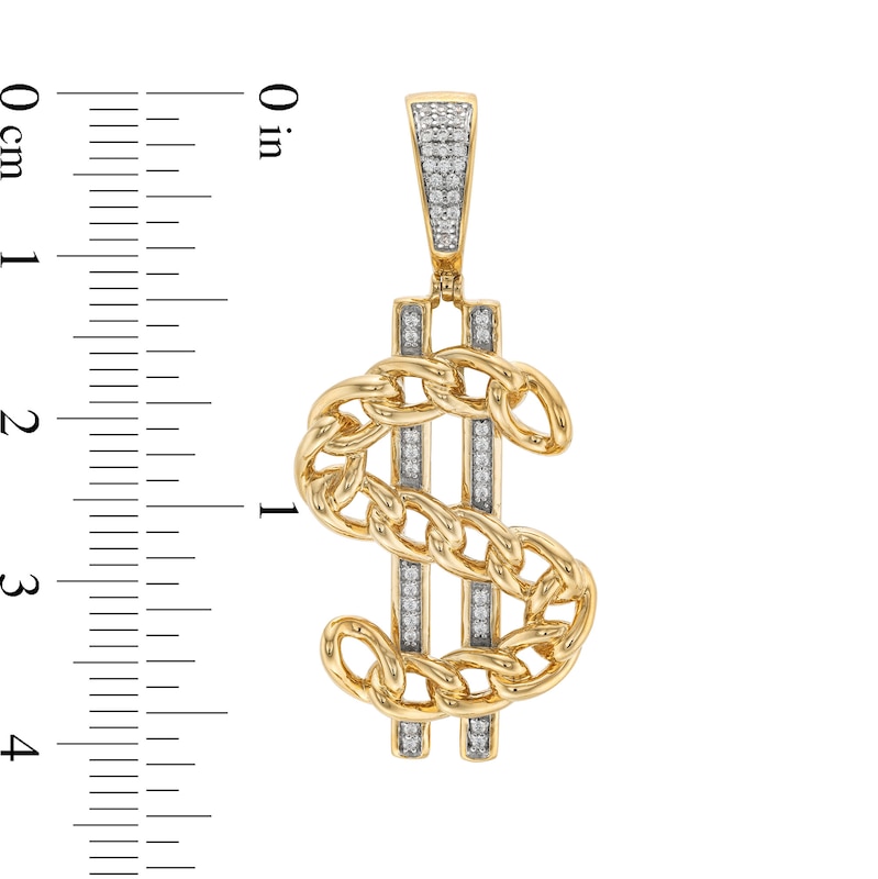 Main Image 2 of 1/6 CT. T.W. Diamond Curb Chain Dollar Sign Necklace Charm in 10K Gold