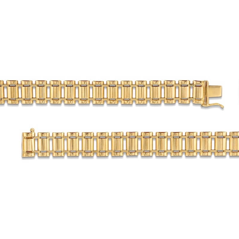 Main Image 2 of Men’s Hollow Railroad Link Bracelet in 10K Gold - 9”