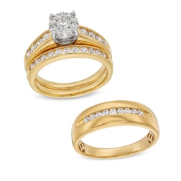 1-1/4 CT. T.W. Multi-Diamond Wedding Ensemble in 10K Gold