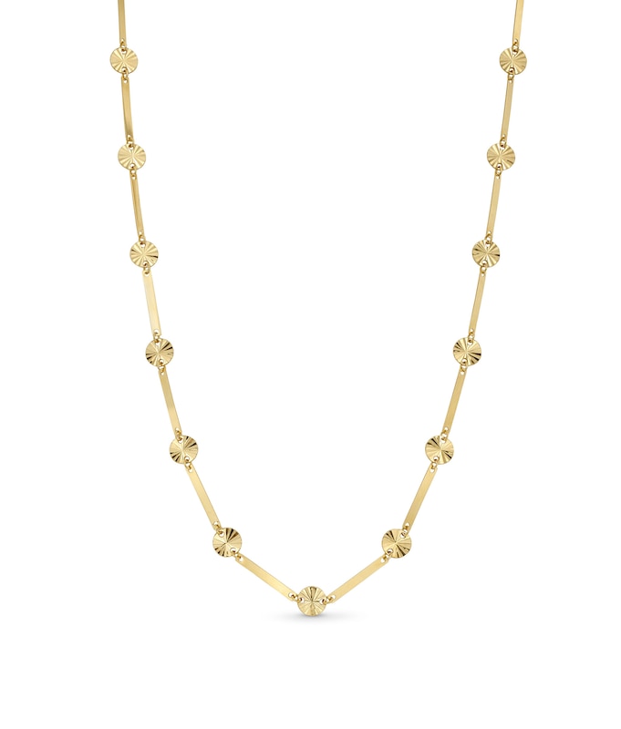 Main Image 1 of Solid Diamond-Cut Disc Station & Bar Link Necklace in 10K Gold - 18”