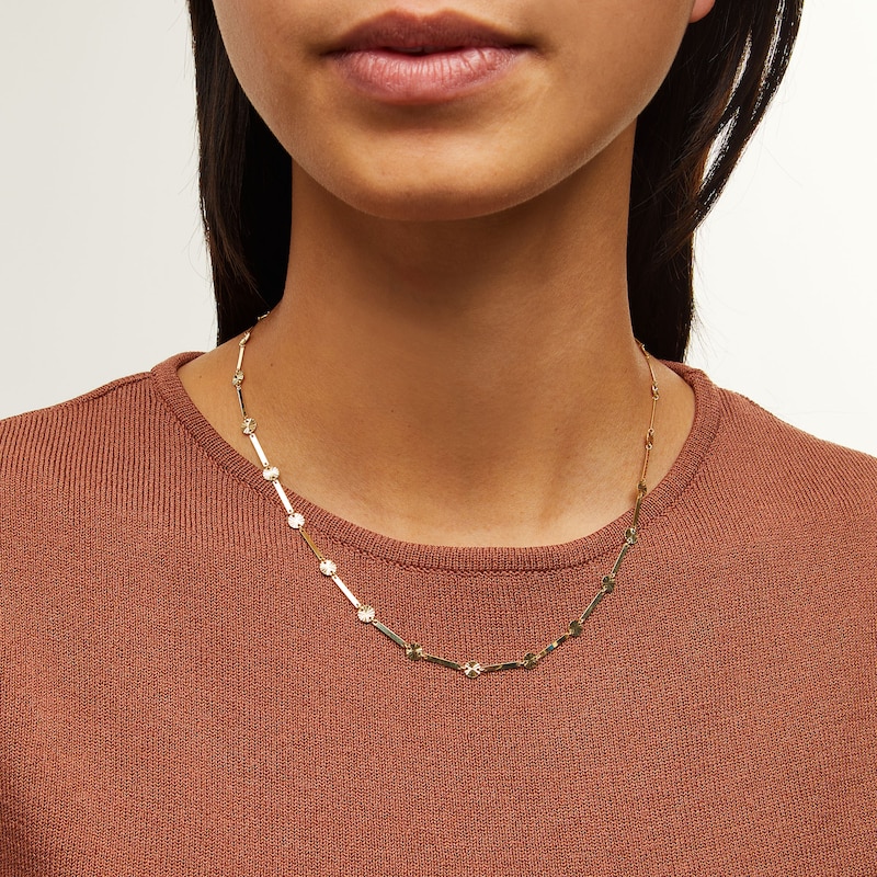 Main Image 2 of Solid Diamond-Cut Disc Station & Bar Link Necklace in 10K Gold - 18”