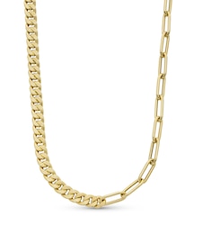 Semi-Solid 4.5mm Curb and Paper Clip Chain Necklace in 14K Gold - 18”