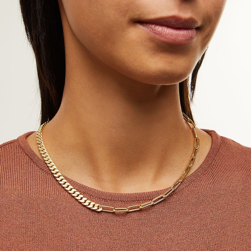 Main Image 2 of Semi-Solid 4.5mm Curb and Paper Clip Chain Necklace in 14K Gold - 18”