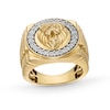Thumbnail Image 1 of 1/5 CT. T.W. Diamond Lion Head Frame Triple Row Ribbed Shank Ring in 10K Gold