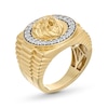 Thumbnail Image 3 of 1/5 CT. T.W. Diamond Lion Head Frame Triple Row Ribbed Shank Ring in 10K Gold