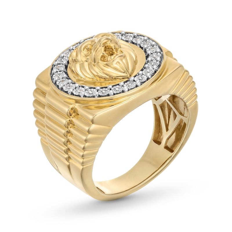 Main Image 3 of 1/5 CT. T.W. Diamond Lion Head Frame Triple Row Ribbed Shank Ring in 10K Gold
