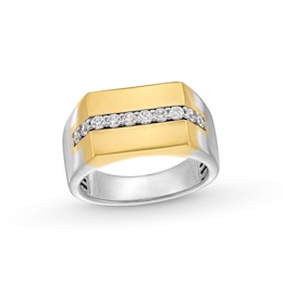 1/2 CT. T.W. Diamond Center Rectangle-Top Ring in 10K Two-Tone Gold