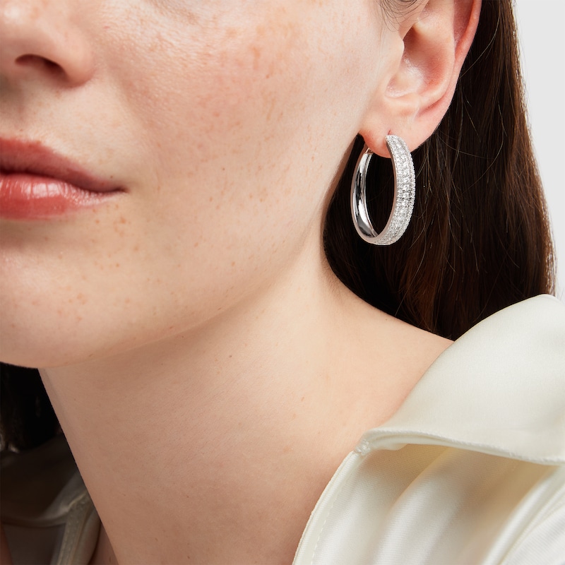 Main Image 2 of 2 CT. T.W. Certified Lab-Grown Diamond Triple Row Hoop Earrings in 14K White Gold (F/SI2)