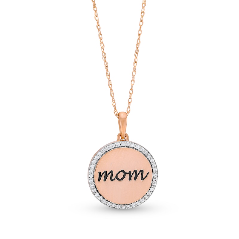 1/6 CT. T.W. Diamond Frame "mom" Medallion Pendant in 10K Rose Gold