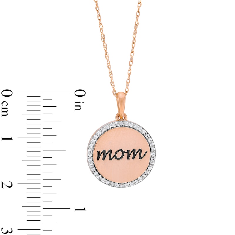 Main Image 3 of 1/6 CT. T.W. Diamond Frame "mom" Medallion Pendant in 10K Rose Gold