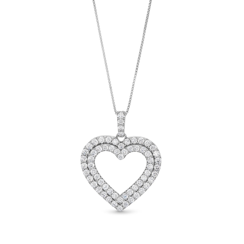 Main Image 1 of 2 CT. T.W. Certified Lab-Grown Diamond Double Row Open Heart Pendant in 14K White Gold (F/SI2)