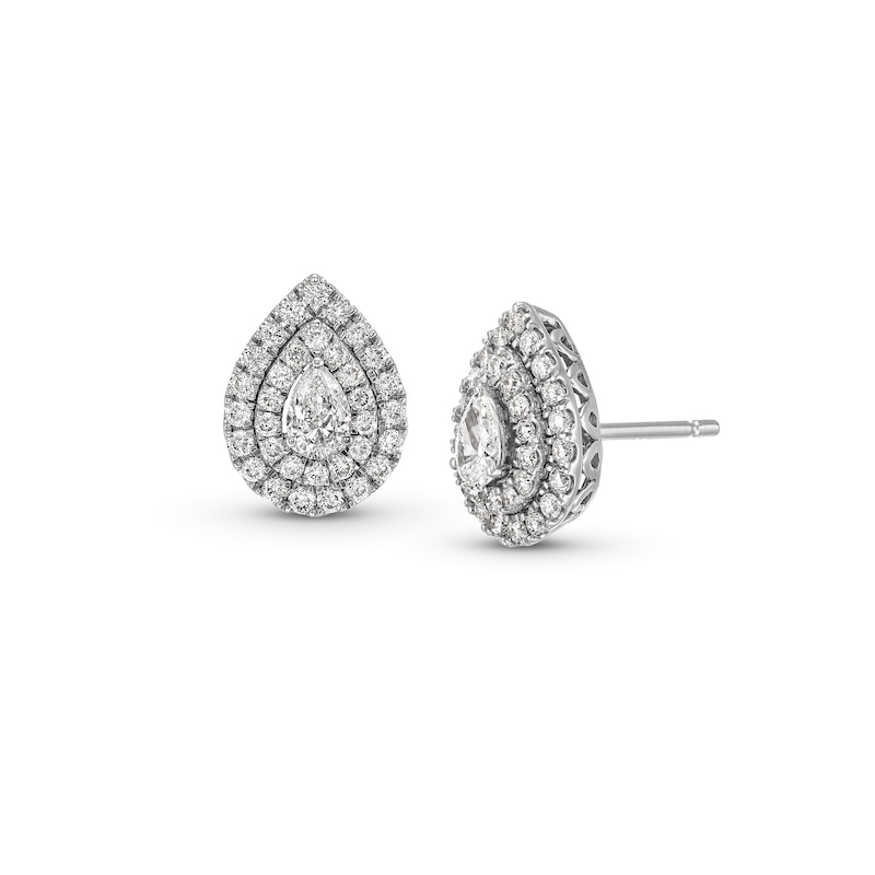 Main Image 1 of 1 CT. T.W. Certified Pear-Shaped Lab-Grown Diamond Double Frame Stud Earrings in 14K White Gold (F/SI2)