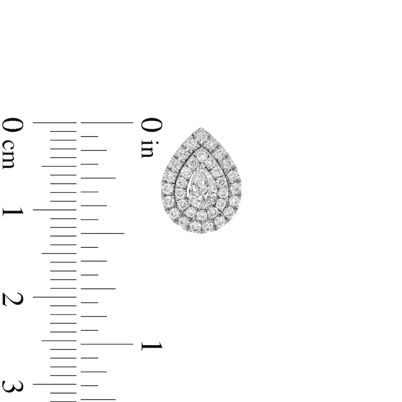 Main Image 3 of 1 CT. T.W. Certified Pear-Shaped Lab-Grown Diamond Double Frame Stud Earrings in 14K White Gold (F/SI2)