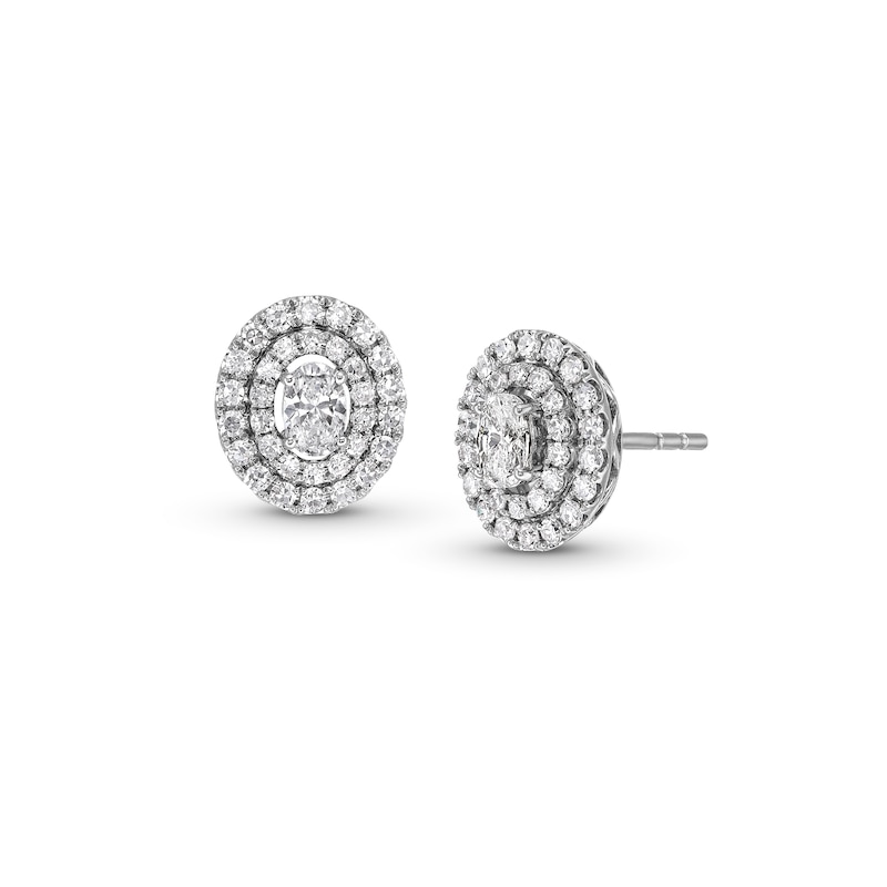 Main Image 1 of 1 CT. T.W. Certified Oval Lab-Grown Diamond Double Frame Stud Earrings in 14K White Gold (F/SI2)